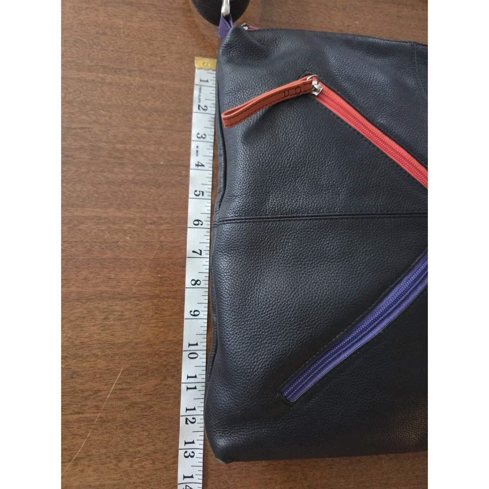 Vtg ili Leather Crossbody Bag Purse Colorful Zips‎ 80s 90s Y2k Hobo Classic Fun